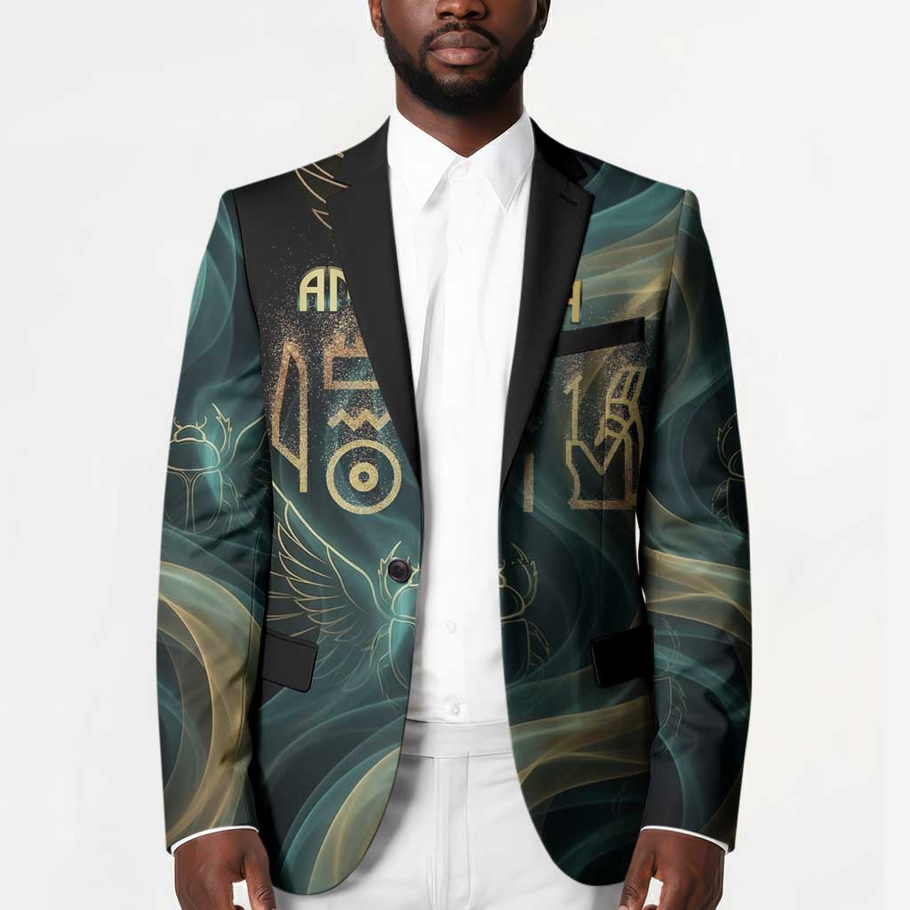 Amun Ancient Egyptian Blazer with Mystical Smoke Swirl Pattern, Fiery Ram Head, and Hieroglyphic - African Pride