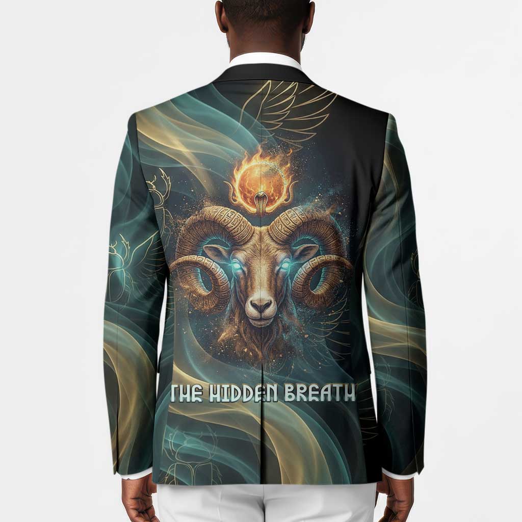 Amun Ancient Egyptian Blazer with Mystical Smoke Swirl Pattern, Fiery Ram Head, and Hieroglyphic - African Pride