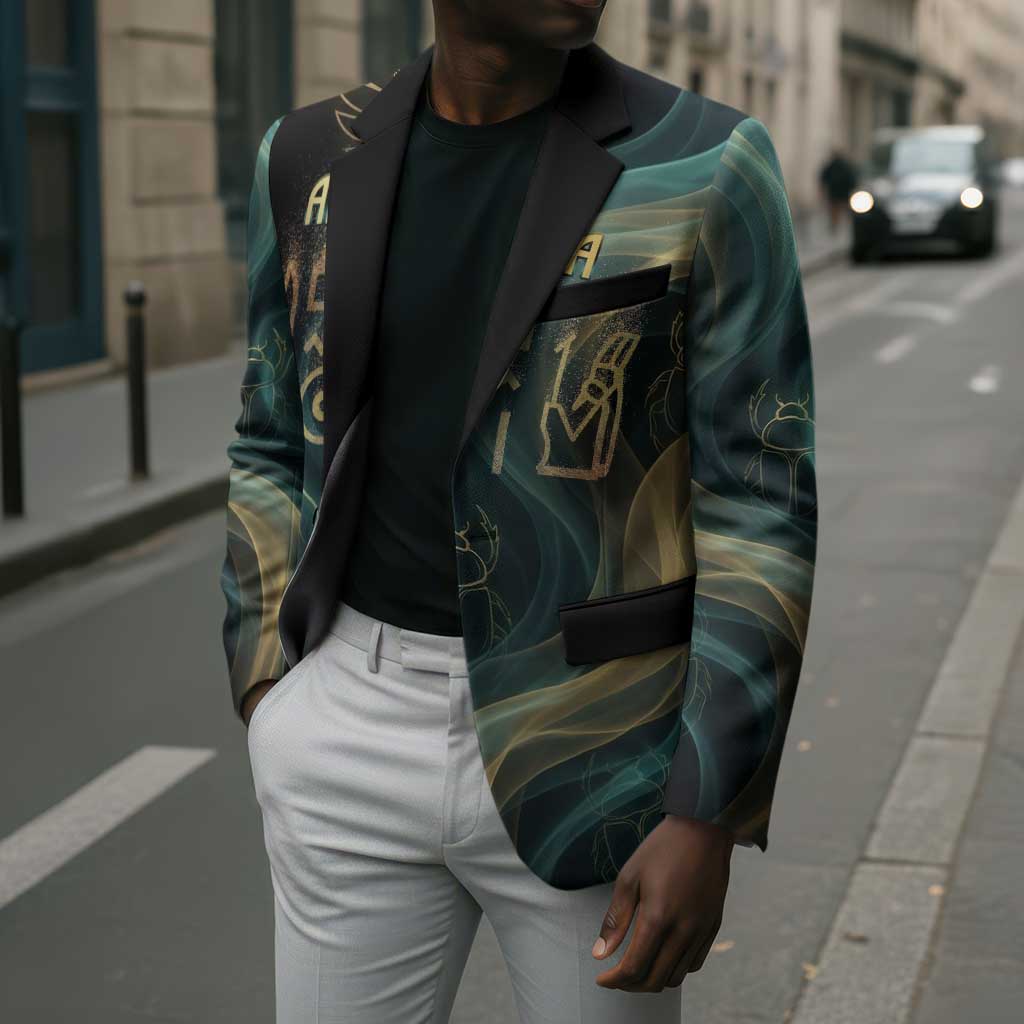 Amun Ancient Egyptian Blazer with Mystical Smoke Swirl Pattern, Fiery Ram Head, and Hieroglyphic - African Pride