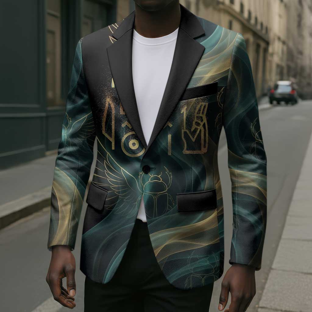 Amun Ancient Egyptian Blazer with Mystical Smoke Swirl Pattern, Fiery Ram Head, and Hieroglyphic - African Pride
