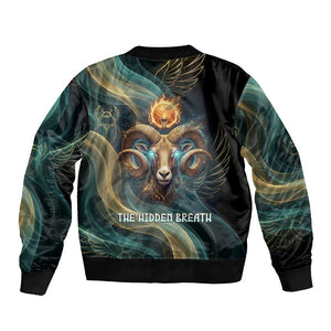 Amun Ancient Egyptian Bomber Jacket with Mystical Smoke Swirl Pattern, Fiery Ram Head, and Hieroglyphic - African Pride
