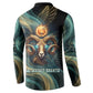 Amun Ancient Egyptian Button Sweatshirt with Mystical Smoke Swirl Pattern, Fiery Ram Head, and Hieroglyphic