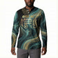 Amun Ancient Egyptian Button Sweatshirt with Mystical Smoke Swirl Pattern, Fiery Ram Head, and Hieroglyphic