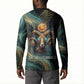 Amun Ancient Egyptian Button Sweatshirt with Mystical Smoke Swirl Pattern, Fiery Ram Head, and Hieroglyphic