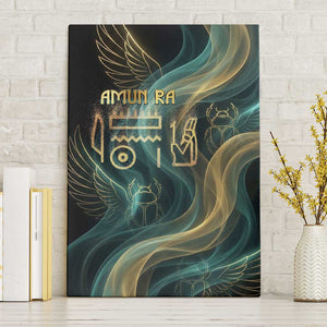 Amun Ancient Egyptian Canvas Wall Art with Mystical Smoke Swirl Pattern, Fiery Ram Head, and Hieroglyphic - African Pride