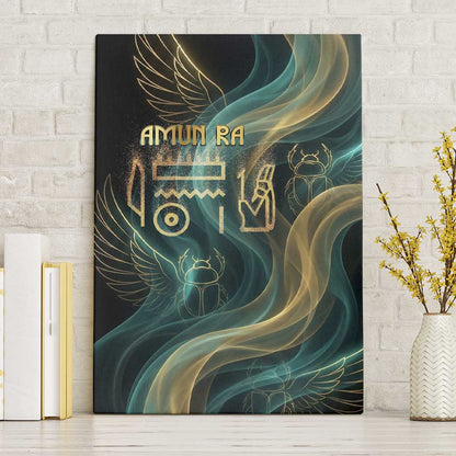 Amun Ancient Egyptian Canvas Wall Art with Mystical Smoke Swirl Pattern, Fiery Ram Head, and Hieroglyphic - African Pride