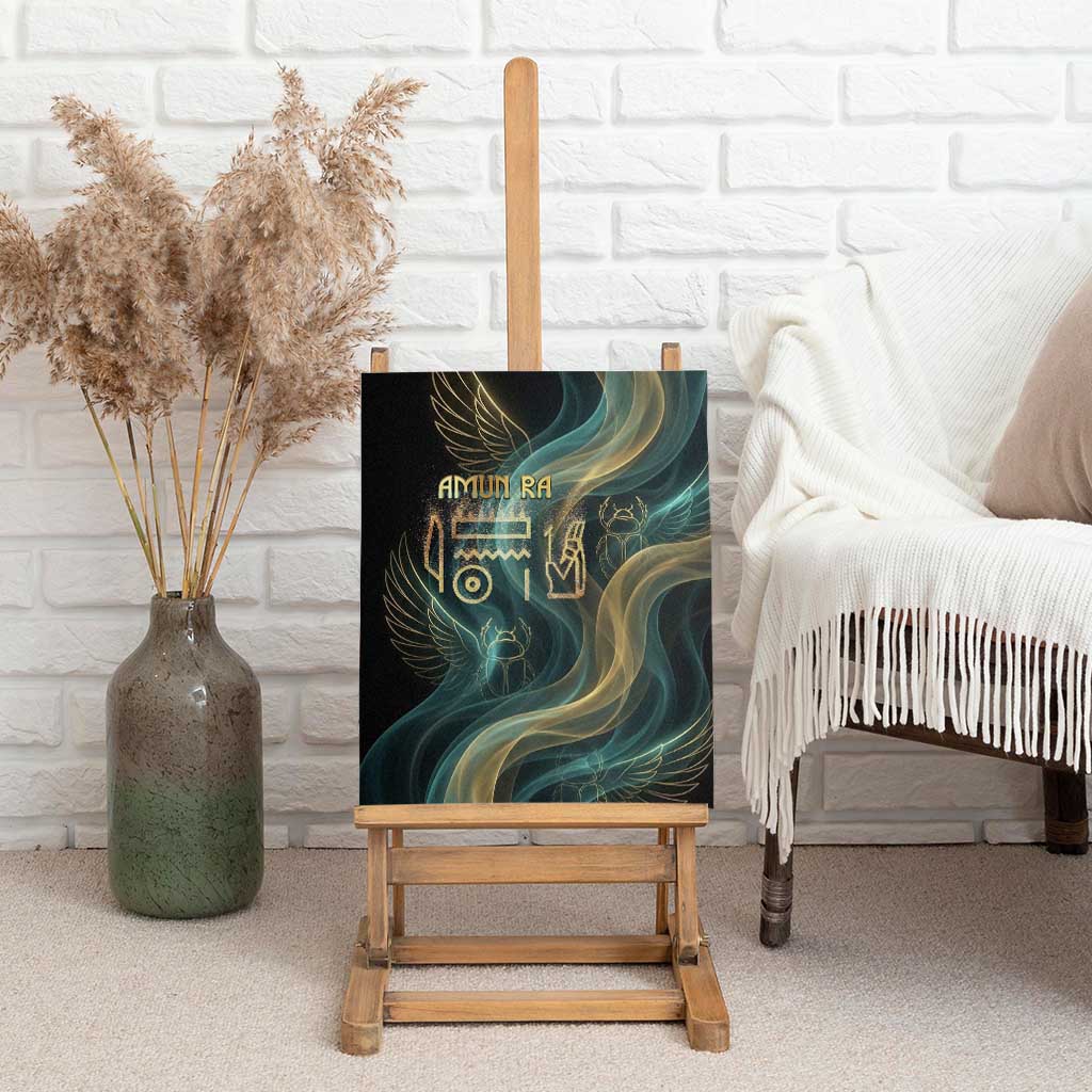 Amun Ancient Egyptian Canvas Wall Art with Mystical Smoke Swirl Pattern, Fiery Ram Head, and Hieroglyphic - African Pride