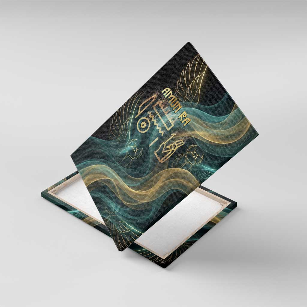 Amun Ancient Egyptian Canvas Wall Art with Mystical Smoke Swirl Pattern, Fiery Ram Head, and Hieroglyphic - African Pride