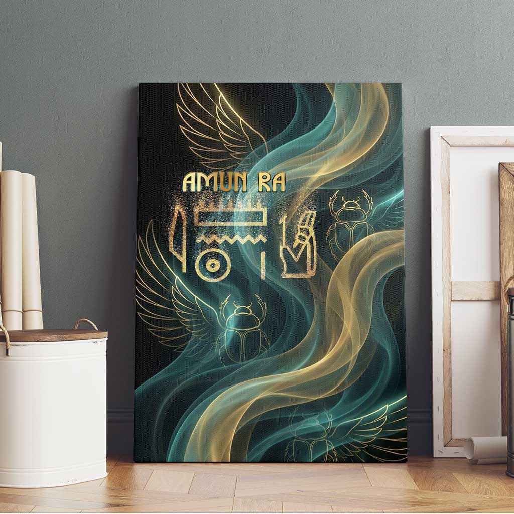 Amun Ancient Egyptian Canvas Wall Art with Mystical Smoke Swirl Pattern, Fiery Ram Head, and Hieroglyphic - African Pride
