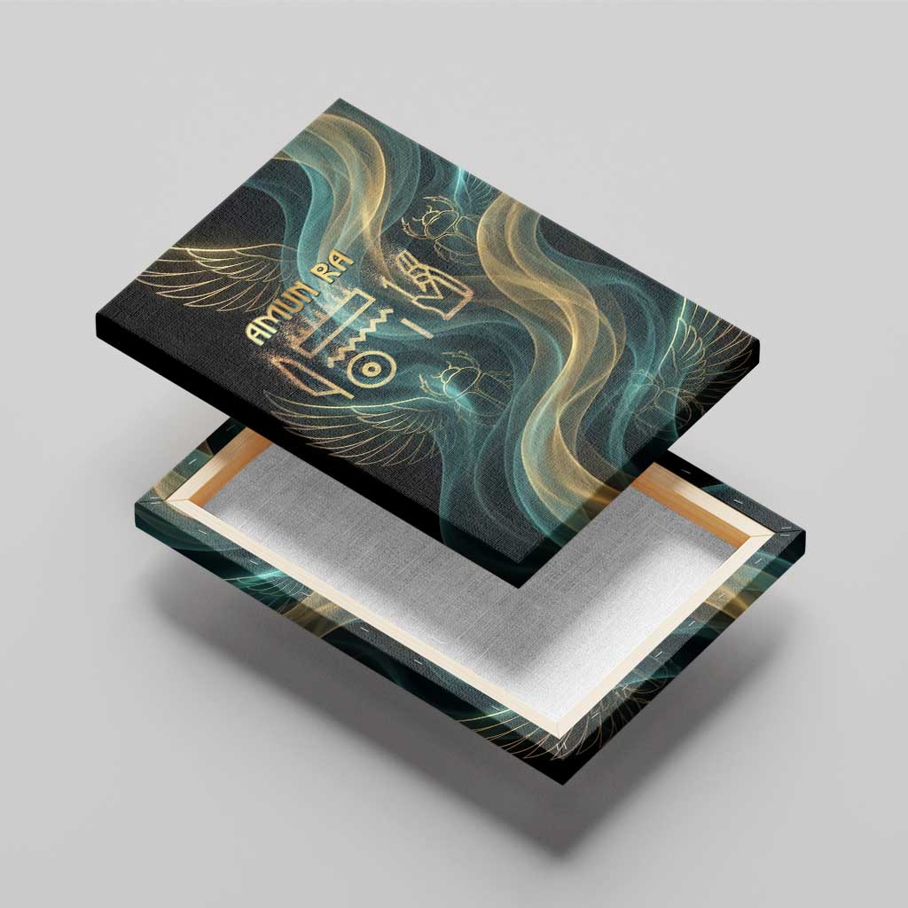 Amun Ancient Egyptian Canvas Wall Art with Mystical Smoke Swirl Pattern, Fiery Ram Head, and Hieroglyphic - African Pride