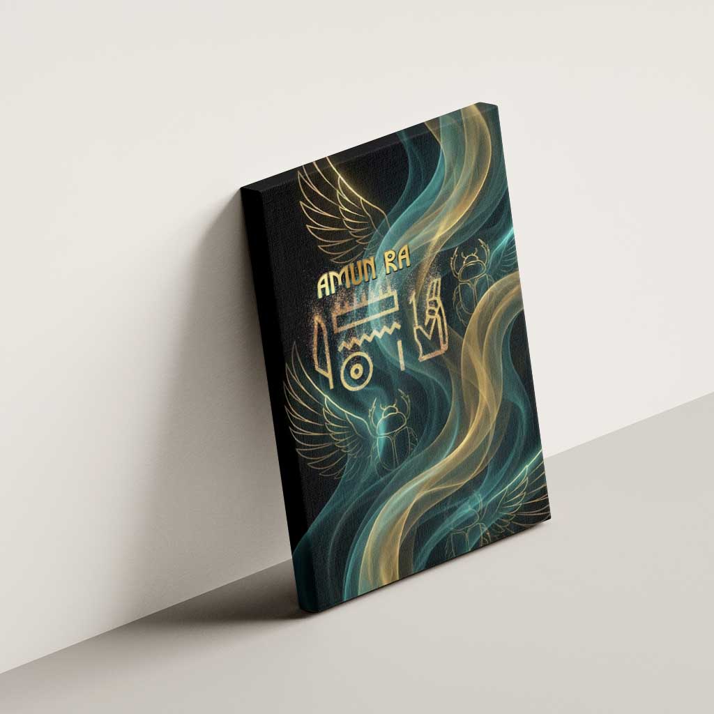 Amun Ancient Egyptian Canvas Wall Art with Mystical Smoke Swirl Pattern, Fiery Ram Head, and Hieroglyphic - African Pride