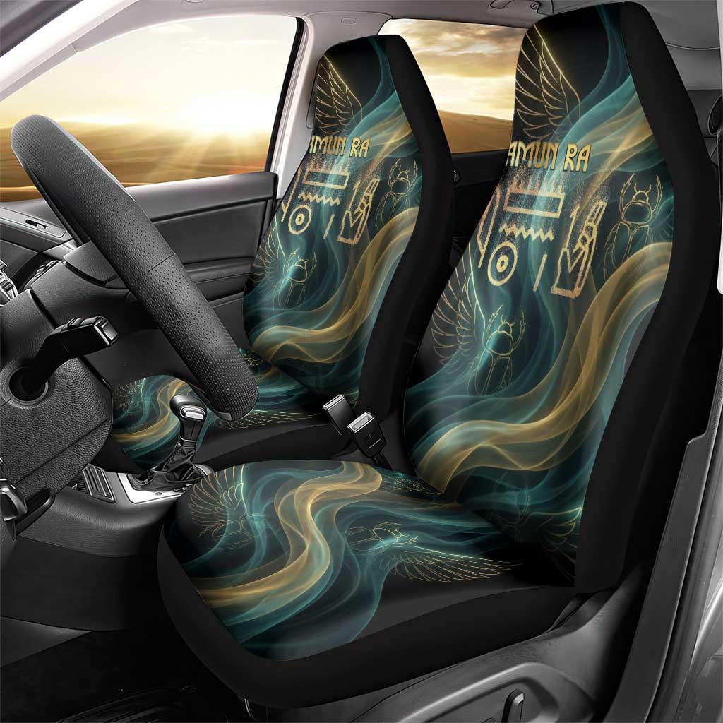 Amun Ancient Egyptian Car Seat Cover with Mystical Smoke Swirl Pattern, Fiery Ram Head, and Hieroglyphic - African Pride