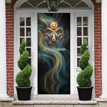 Amun Ancient Egyptian Door Cover with Mystical Smoke Swirl Pattern, Fiery Ram Head, and Hieroglyphic - African Pride