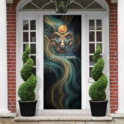 Amun Ancient Egyptian Door Cover with Mystical Smoke Swirl Pattern, Fiery Ram Head, and Hieroglyphic - African Pride