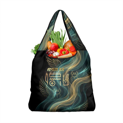 Amun Ancient Egyptian Grocery Bag with Mystical Smoke Swirl Pattern, Fiery Ram Head, and Hieroglyphic - African Pride