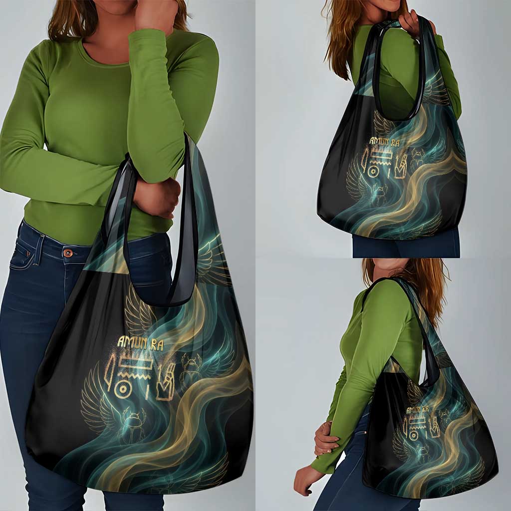 Amun Ancient Egyptian Grocery Bag with Mystical Smoke Swirl Pattern, Fiery Ram Head, and Hieroglyphic - African Pride
