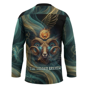 Amun Ancient Egyptian Hockey Jersey with Mystical Smoke Swirl Pattern, Fiery Ram Head, and Hieroglyphic - African Pride