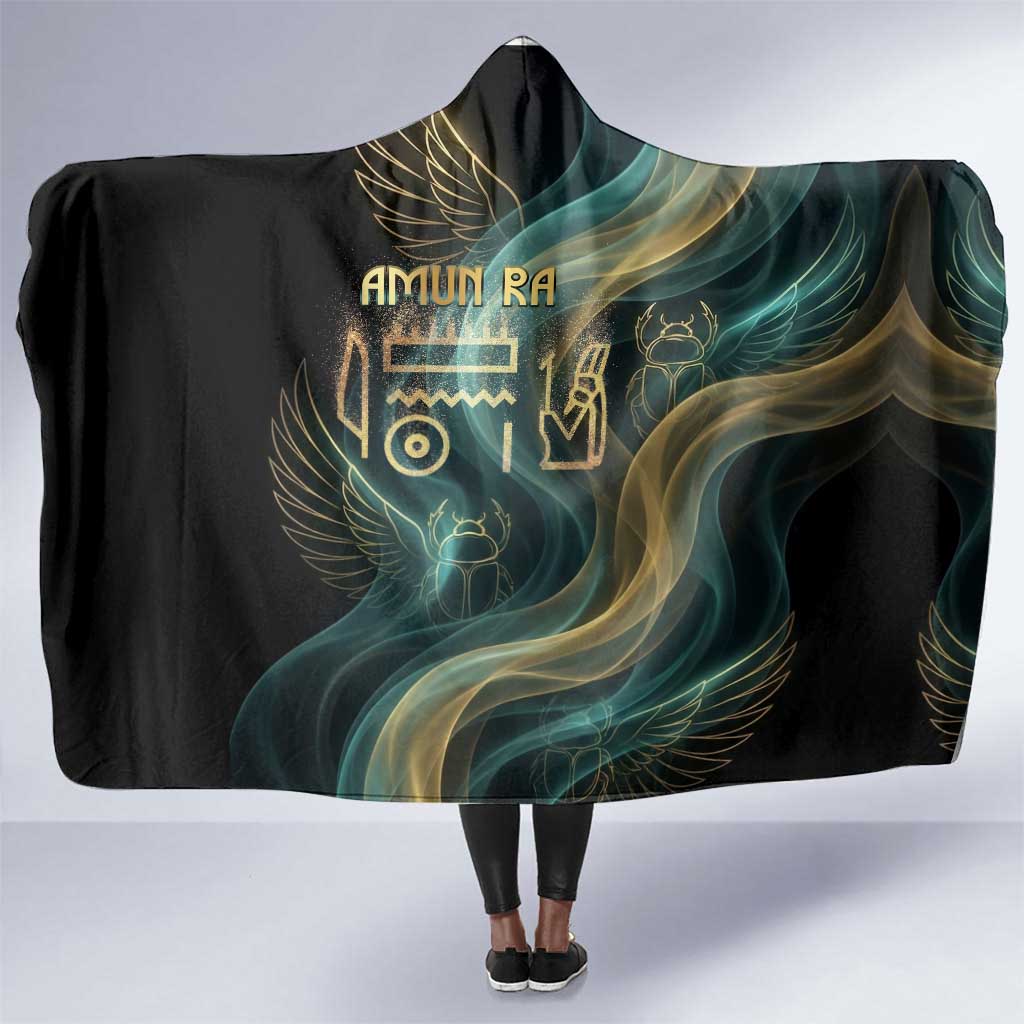 Amun Ancient Egyptian Hooded Blanket with Mystical Smoke Swirl Pattern, Fiery Ram Head, and Hieroglyphic - African Pride