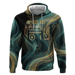 Amun Ancient Egyptian Hoodie with Mystical Smoke Swirl Pattern, Fiery Ram Head, and Hieroglyphic - African Pride