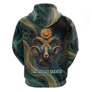 Amun Ancient Egyptian Hoodie with Mystical Smoke Swirl Pattern, Fiery Ram Head, and Hieroglyphic - African Pride