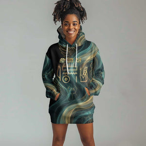 Amun Ancient Egyptian Hoodie Dress with Mystical Smoke Swirl Pattern, Fiery Ram Head, and Hieroglyphic - African Pride