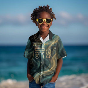 Amun Ancient Egyptian Kid Hawaiian Shirt with Mystical Smoke Swirl Pattern, Fiery Ram Head, and Hieroglyphic - African Pride