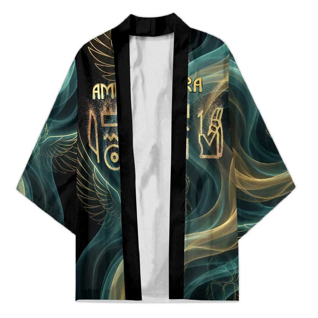 Amun Ancient Egyptian Kimono with Mystical Smoke Swirl Pattern, Fiery Ram Head, and Hieroglyphic - African Pride