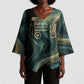 Amun Ancient Egyptian Kimono Sleeve Blouse with Mystical Smoke Swirl Pattern, Fiery Ram Head, and Hieroglyphic - African Pride