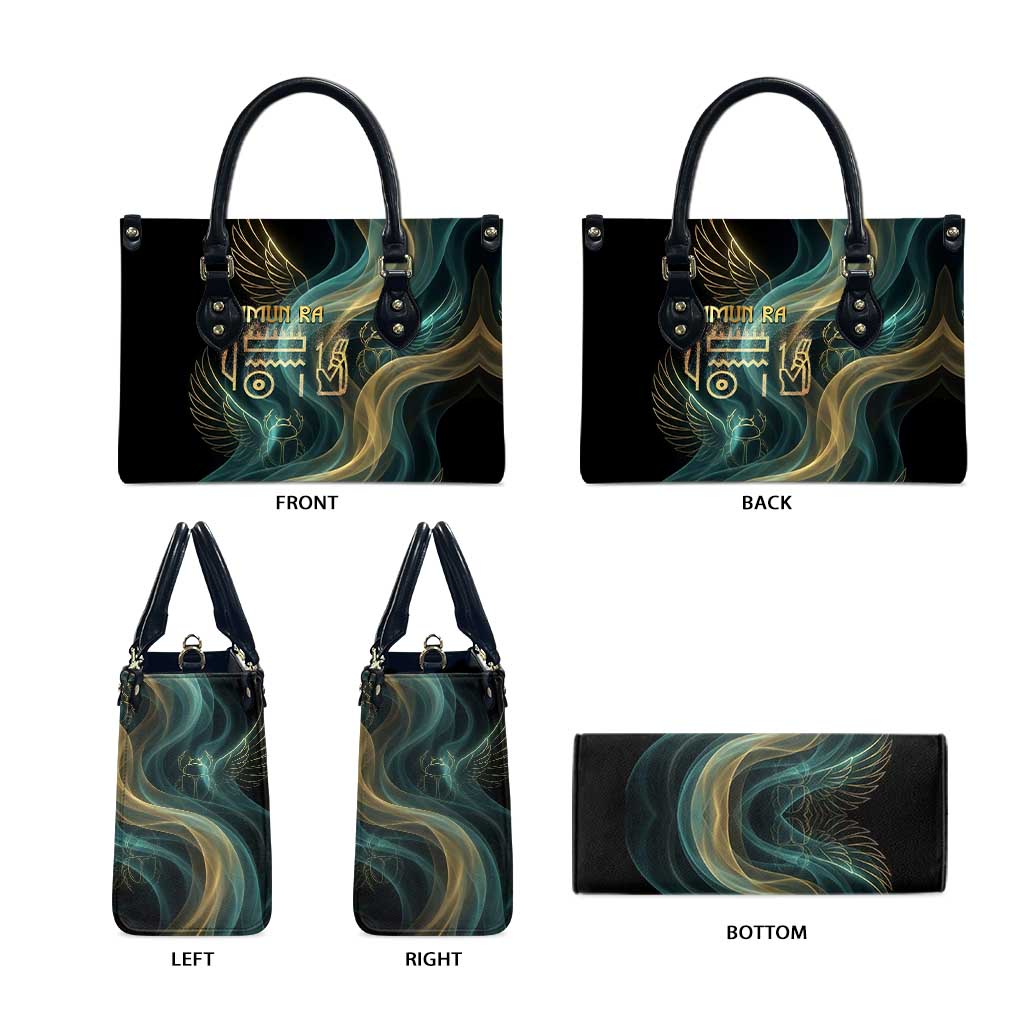Amun Ancient Egyptian Leather Bag with Mystical Smoke Swirl Pattern, Fiery Ram Head, and Hieroglyphic - African Pride