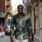 Amun Ancient Egyptian Long Sleeve Button Shirt with Mystical Smoke Swirl Pattern, Fiery Ram Head, and Hieroglyphic - African Pride