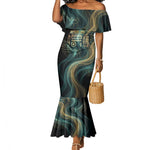 Amun Ancient Egyptian Mermaid Dress with Mystical Smoke Swirl Pattern, Fiery Ram Head, and Hieroglyphic - African Pride