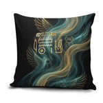 Amun Ancient Egyptian Pillow Cover with Mystical Smoke Swirl Pattern, Fiery Ram Head, and Hieroglyphic - African Pride