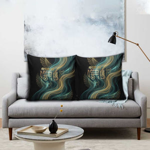Amun Ancient Egyptian Pillow Cover with Mystical Smoke Swirl Pattern, Fiery Ram Head, and Hieroglyphic - African Pride