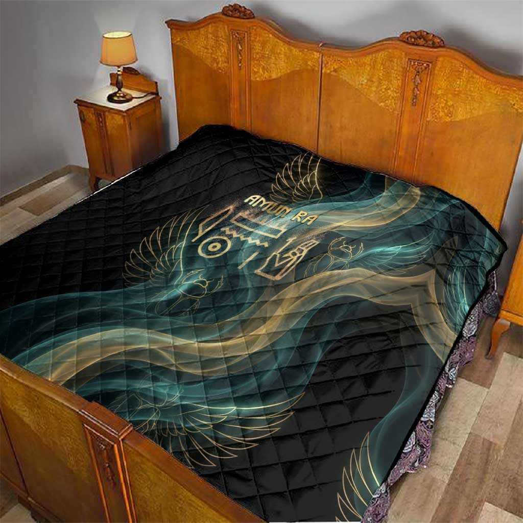 Amun Ancient Egyptian Quilt with Mystical Smoke Swirl Pattern, Fiery Ram Head, and Hieroglyphic - African Pride