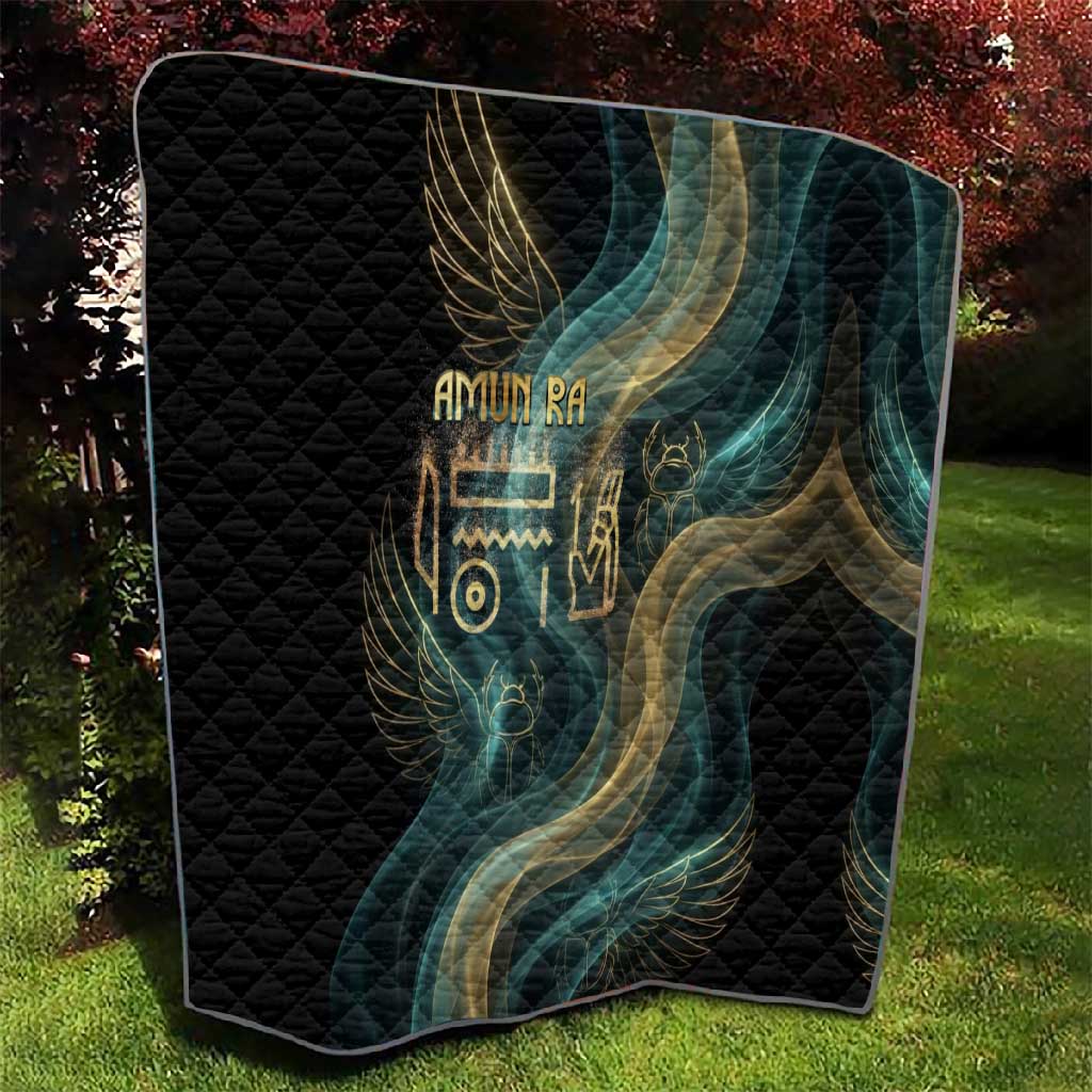 Amun Ancient Egyptian Quilt with Mystical Smoke Swirl Pattern, Fiery Ram Head, and Hieroglyphic - African Pride