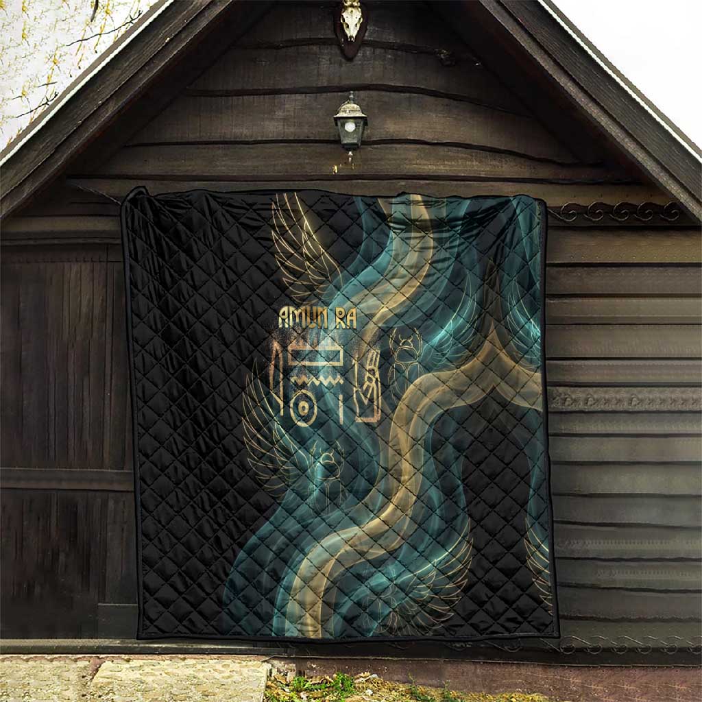 Amun Ancient Egyptian Quilt with Mystical Smoke Swirl Pattern, Fiery Ram Head, and Hieroglyphic - African Pride