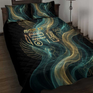 Amun Ancient Egyptian Quilt Bed Set with Mystical Smoke Swirl Pattern, Fiery Ram Head, and Hieroglyphic - African Pride