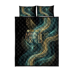 Amun Ancient Egyptian Quilt Bed Set with Mystical Smoke Swirl Pattern, Fiery Ram Head, and Hieroglyphic - African Pride