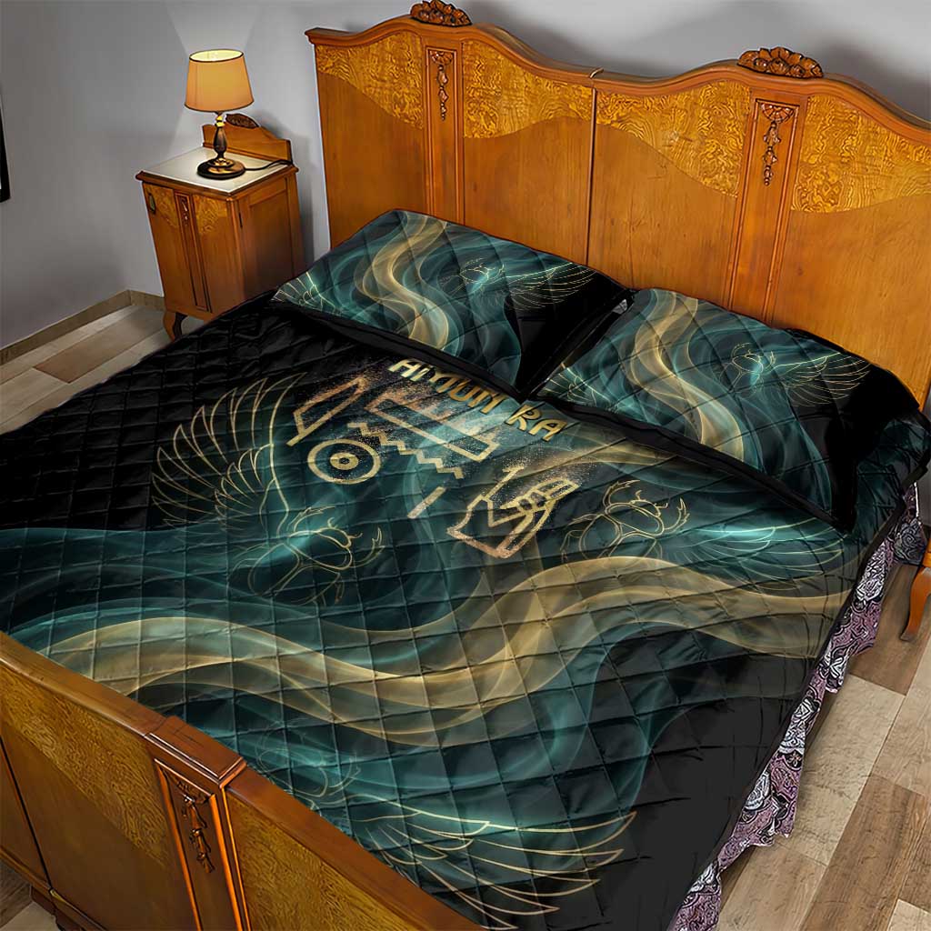 Amun Ancient Egyptian Quilt Bed Set with Mystical Smoke Swirl Pattern, Fiery Ram Head, and Hieroglyphic - African Pride