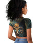 Amun Ancient Egyptian Raglan Cropped T shirt with Mystical Smoke Swirl Pattern, Fiery Ram Head, and Hieroglyphic - African Pride