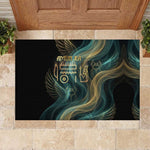 Amun Ancient Egyptian Rubber Doormat with Mystical Smoke Swirl Pattern, Fiery Ram Head, and Hieroglyphic - African Pride