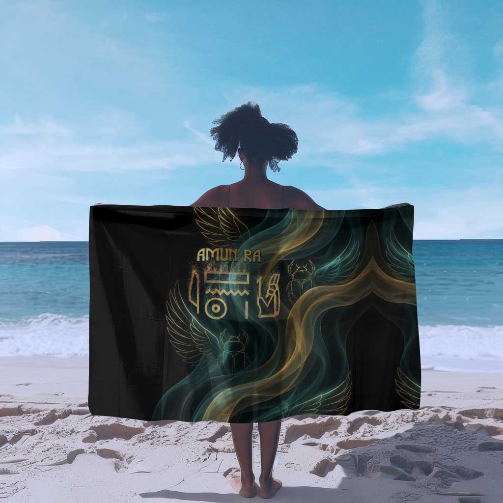 Amun Ancient Egyptian Sarong with Mystical Smoke Swirl Pattern, Fiery Ram Head, and Hieroglyphic - African Pride
