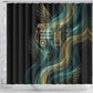 Amun Ancient Egyptian Shower Curtain with Mystical Smoke Swirl Pattern, Fiery Ram Head, and Hieroglyphic - African Pride