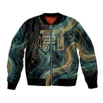 Amun Ancient Egyptian Sleeve Zip Bomber Jacket with Mystical Smoke Swirl Pattern, Fiery Ram Head, and Hieroglyphic - African Pride