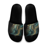 Amun Ancient Egyptian Slide Sandals with Mystical Smoke Swirl Pattern, Fiery Ram Head, and Hieroglyphic - African Pride