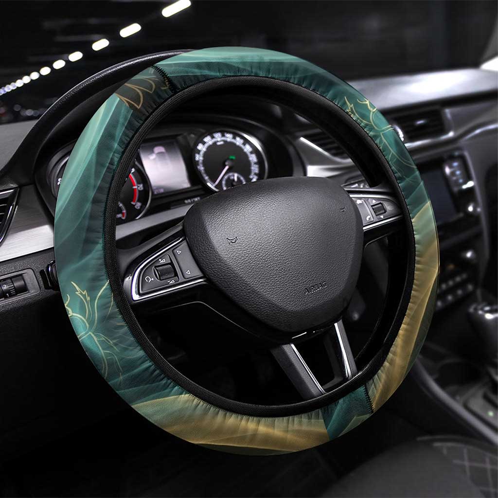 Amun Ancient Egyptian Steering Wheel Cover with Mystical Smoke Swirl Pattern, Fiery Ram Head, and Hieroglyphic - African Pride