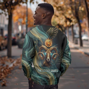 Amun Ancient Egyptian Sweatshirt with Mystical Smoke Swirl Pattern, Fiery Ram Head, and Hieroglyphic - African Pride