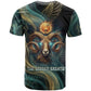 Amun Ancient Egyptian T shirt with Mystical Smoke Swirl Pattern, Fiery Ram Head, and Hieroglyphic - African Pride