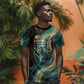 Amun Ancient Egyptian T shirt with Mystical Smoke Swirl Pattern, Fiery Ram Head, and Hieroglyphic - African Pride