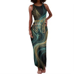 Amun Ancient Egyptian Tank Maxi Dress with Mystical Smoke Swirl Pattern, Fiery Ram Head, and Hieroglyphic - African Pride